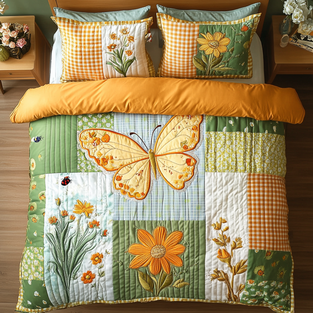 Blooming Butterfly Quilted Bedding Set Bed Room Decoration Best Butterfly Lover Gifts For Her