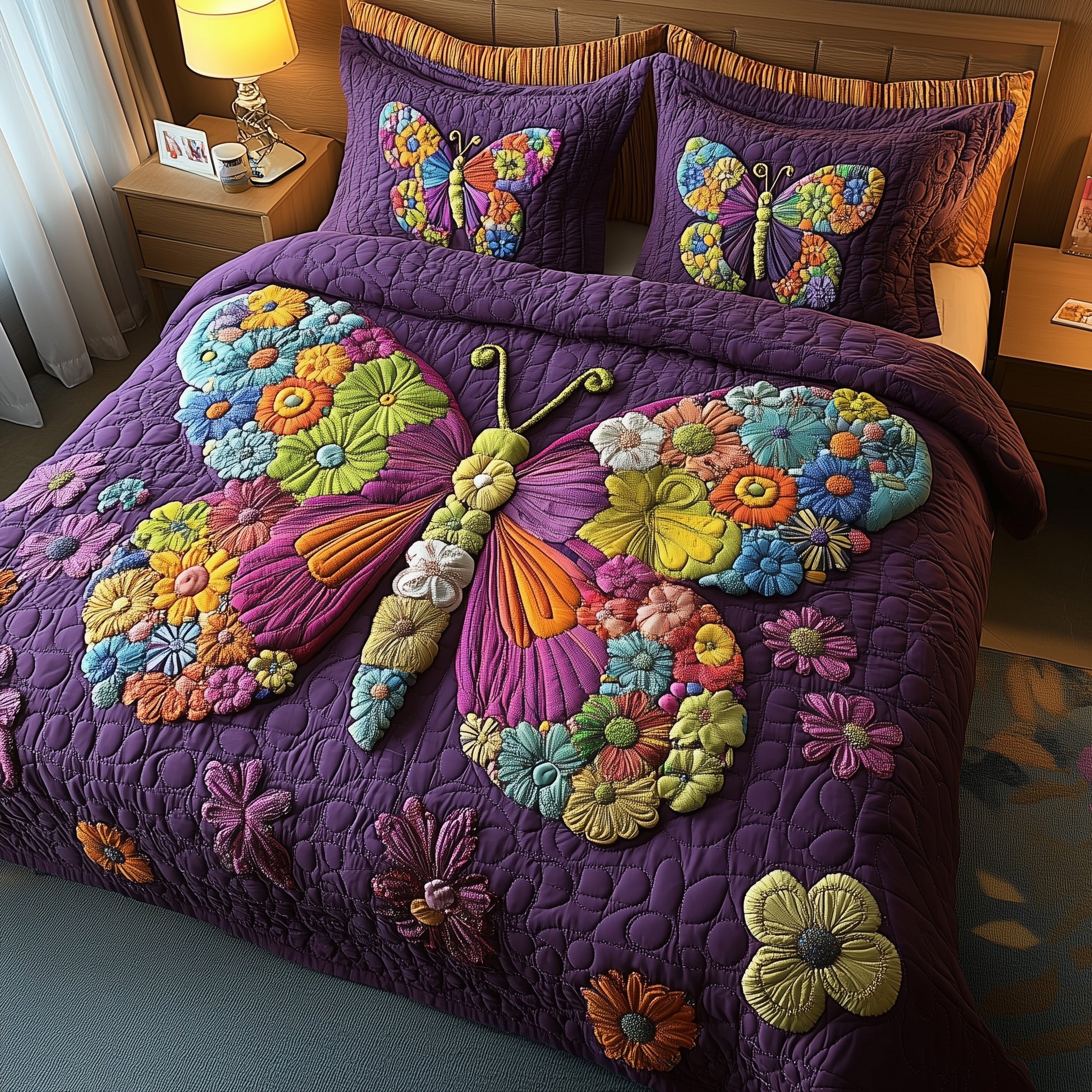 Blooming Butterfly Quilted Bedding Set Duvet Cover Bedspread Best Butterfly Christmas Gifts