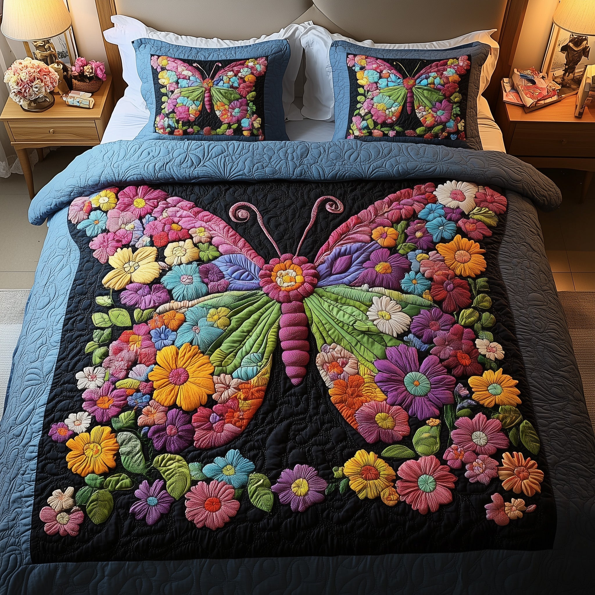 Blooming Butterfly Quilted Bedding Set Duvet Cover Bedspread Best Butterfly Gifts For Christmas