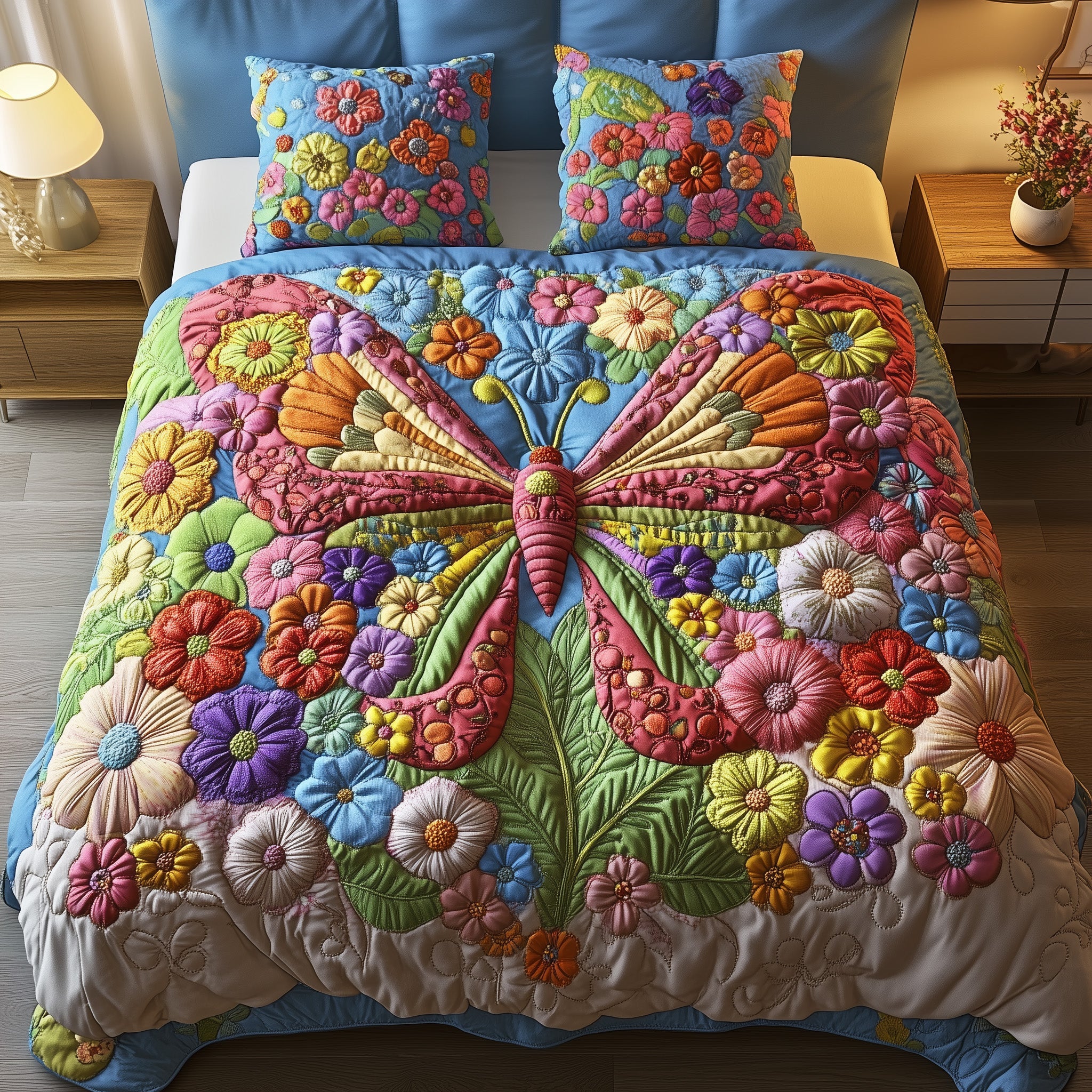 Blooming Butterfly Quilted Bedding Set Duvet Cover Bedspread Butterfly Items For Lovers