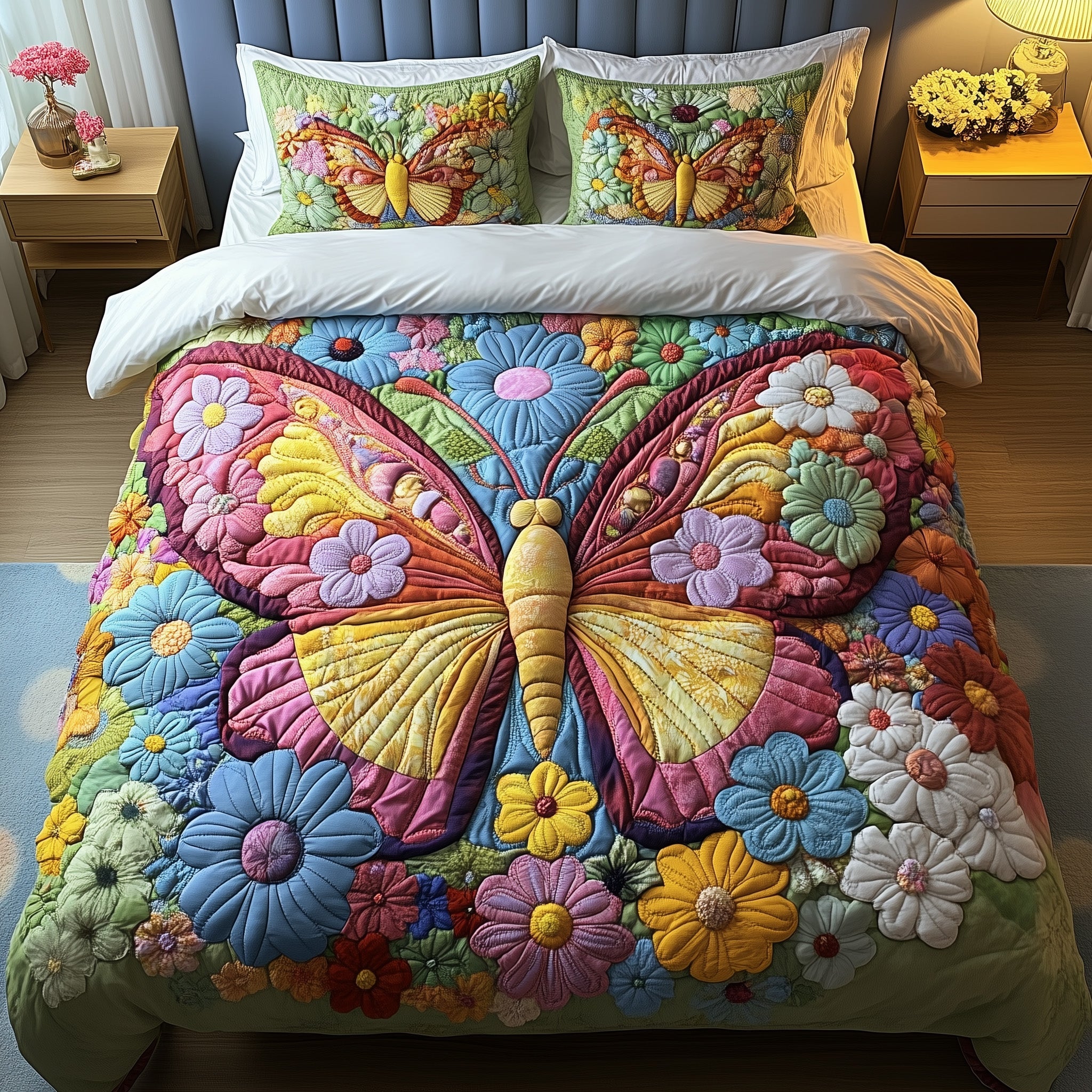 Blooming Butterfly Quilted Bedding Set Duvet Cover Bedspread Butterfly Themed Birthday Presents