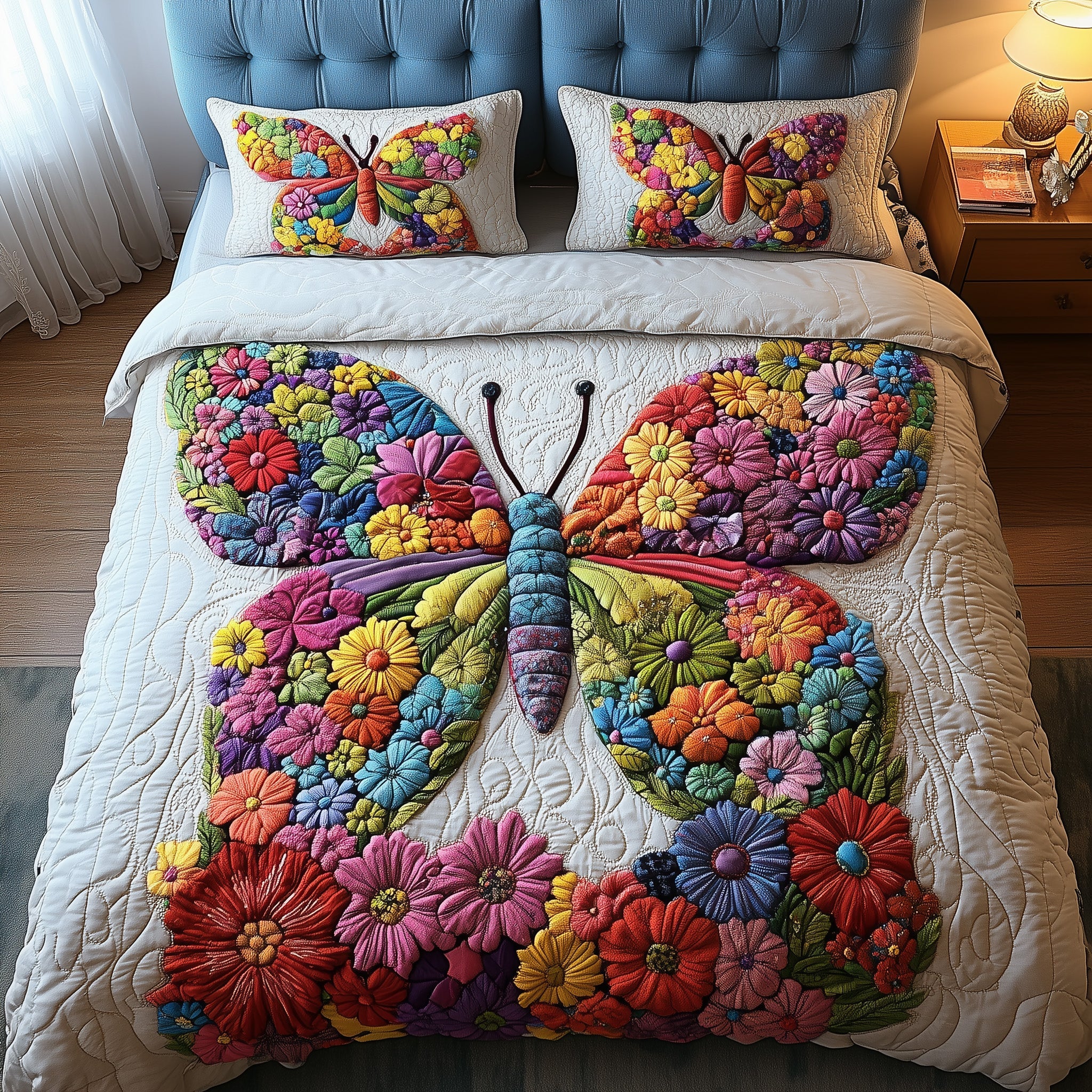 Blooming Butterfly Quilted Bedding Set Duvet Cover Bedspread Cool Gifts For Butterfly Lovers