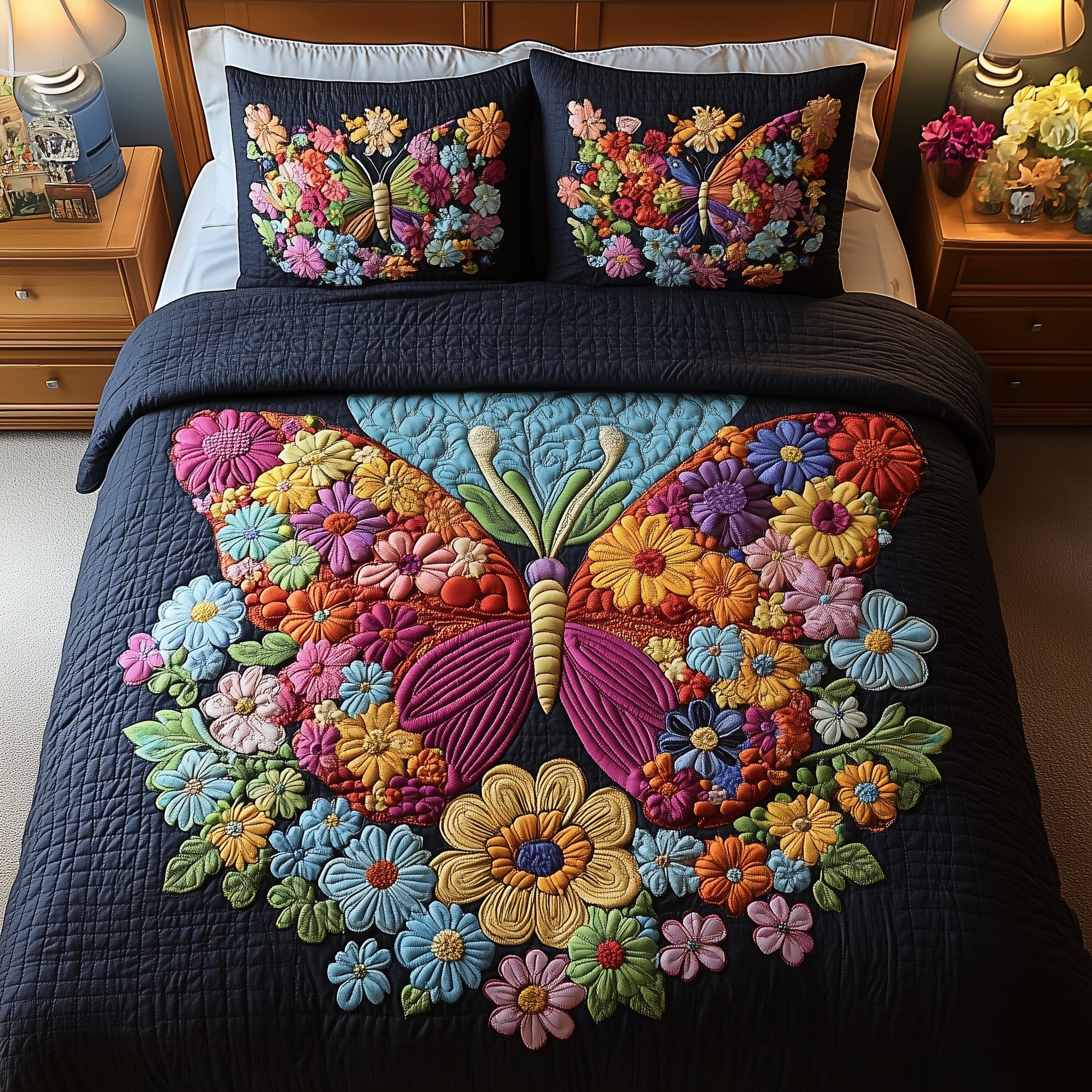 Blooming Butterfly Quilted Bedding Set Duvet Cover Bedspread Items Stuff For Butterfly Lovers