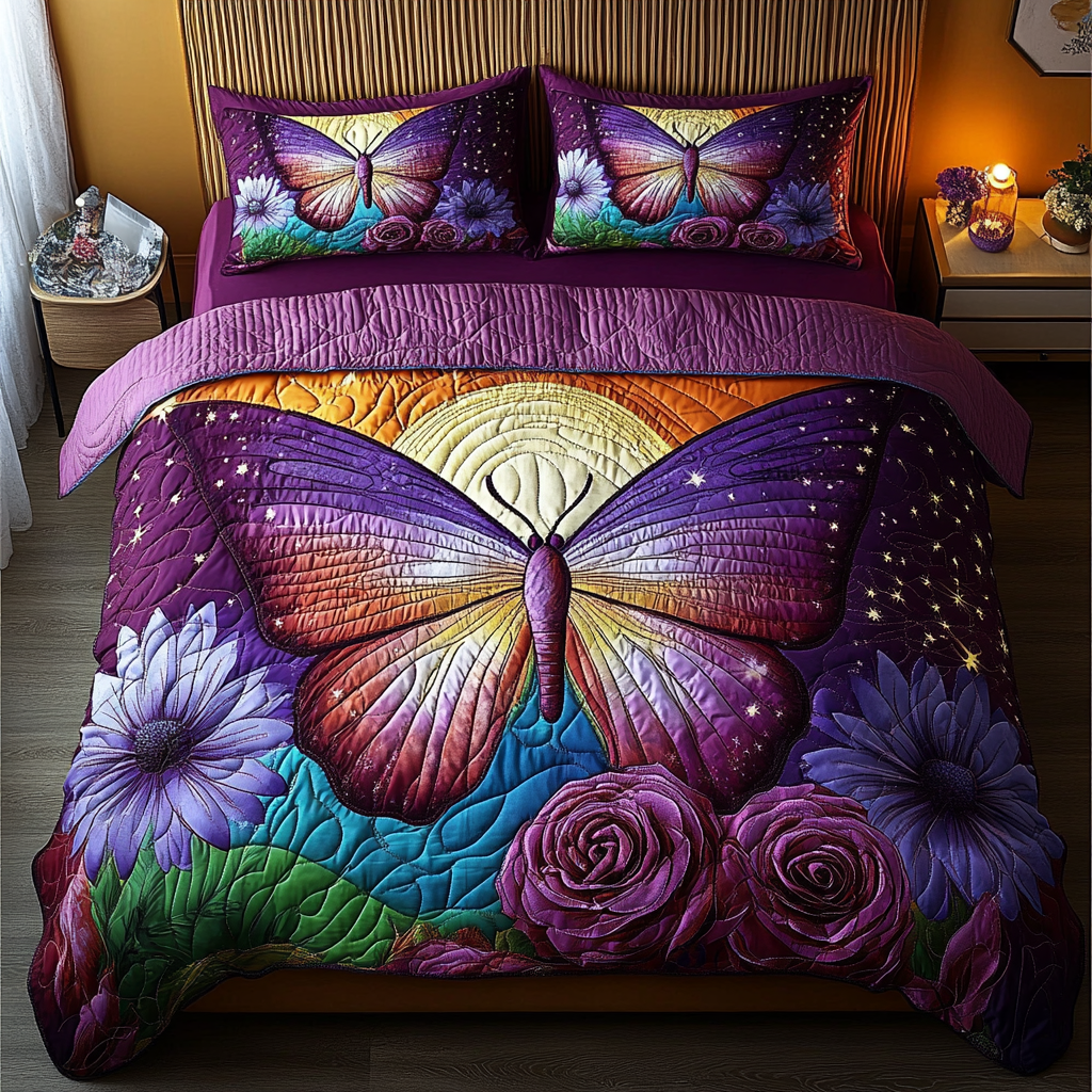 Blooming Butterfly Quilted Bedding Set Holiday Duvet Cover Set Butterfly Gifts For Adults