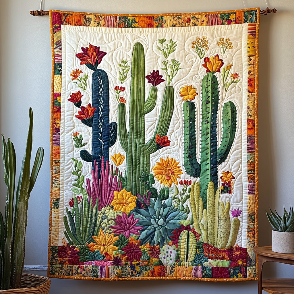 Blooming Cacti Quilted Blanket Cute Blankets For Adults