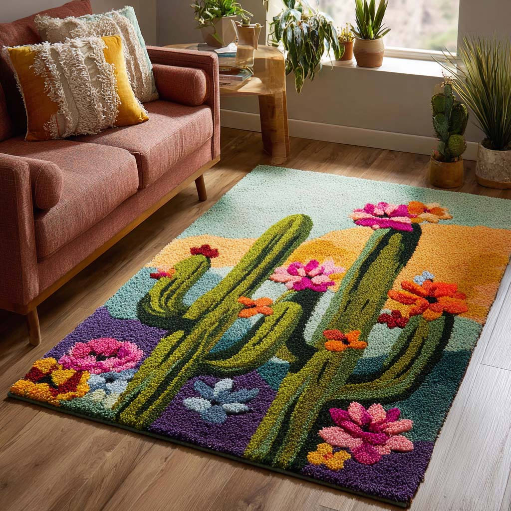 Blooming Cactus Area Rug Washable Rugs Special Birthday Gift for Mom