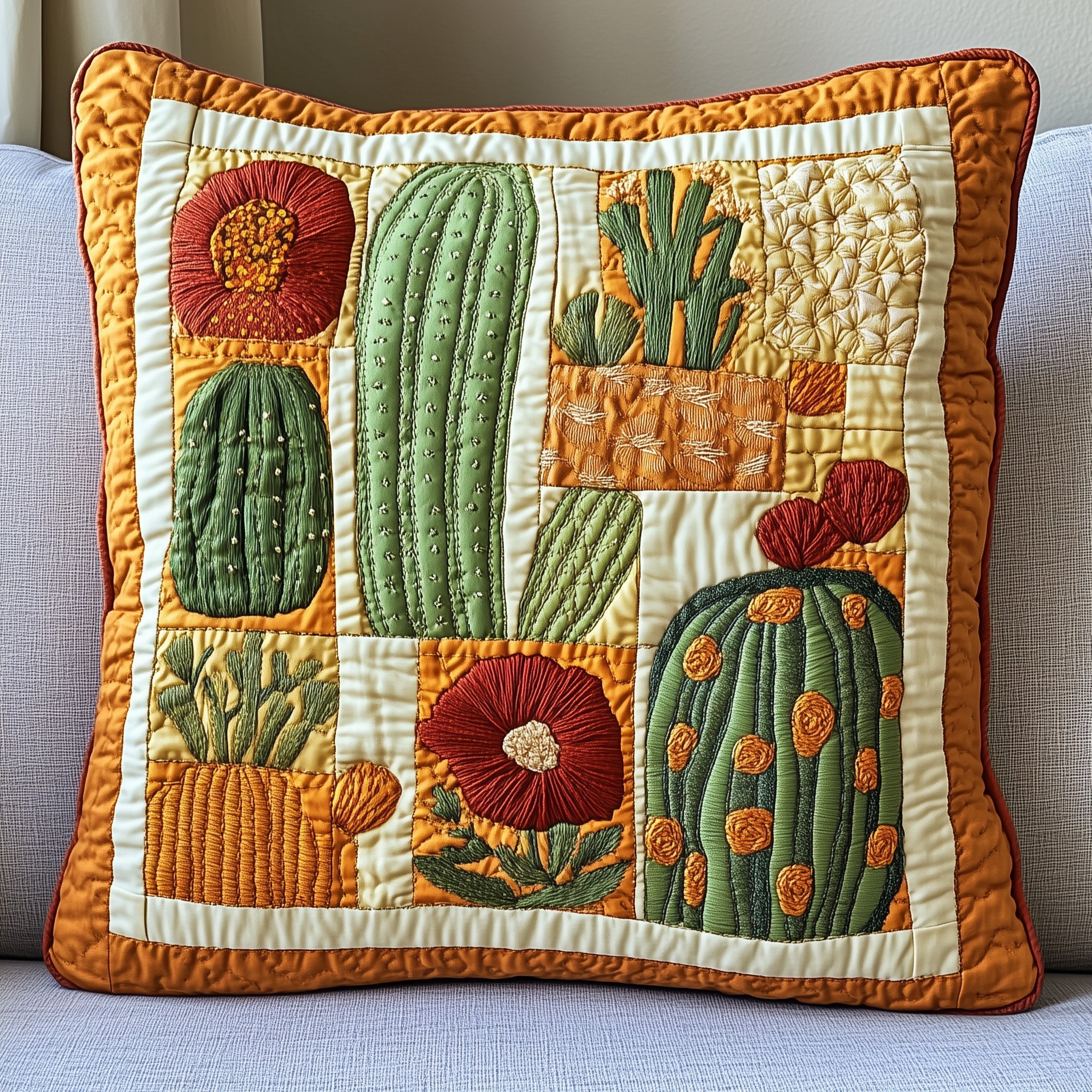 Blooming Cactus Haven Quilted Pillow Case Throw Pillow Cover ItemChristmas Cactus Gift