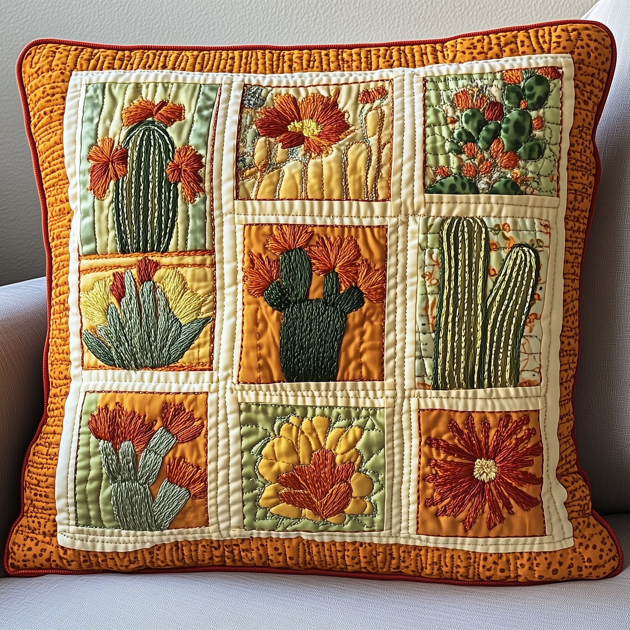 Blooming Cactus Haven Quilted Pillow Case Throw Pillow Cover ItemSucculent Cactus Gifts For Her