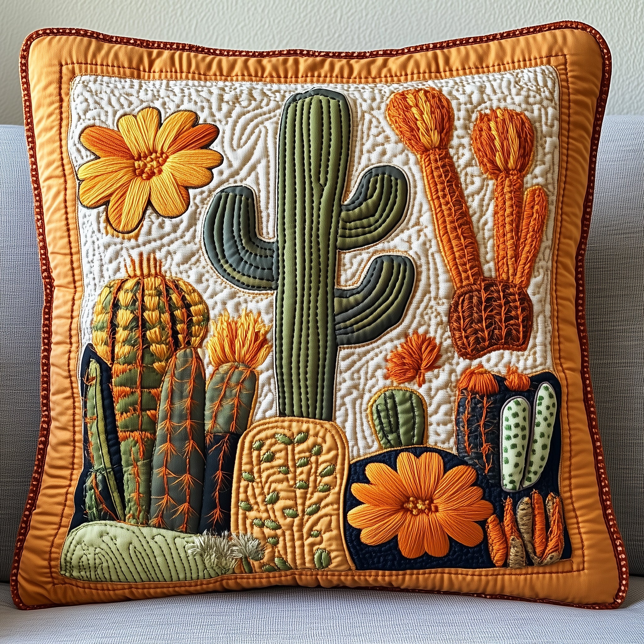 Blooming Cactus Haven Quilted Pillow Case Throw Pillow Cover ItemSucculent Cactus Themed Gifts