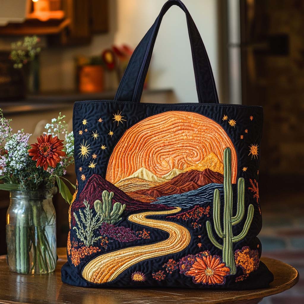 Blooming Cactus Joy Quilted Tote Bag Gift For Cactus Lover