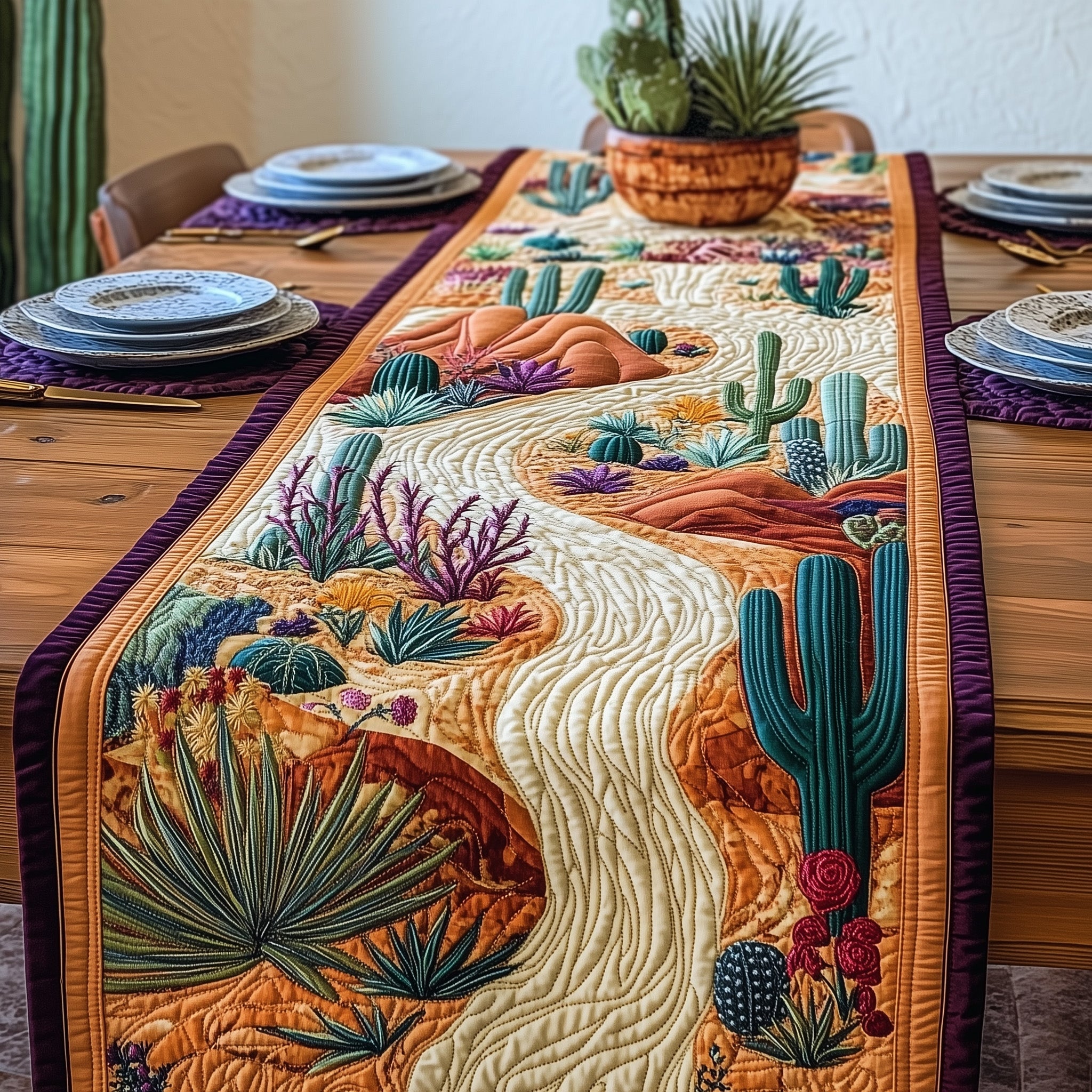 Blooming Cactus Quilted Table Runner Christmas Table Runner Gift Idea