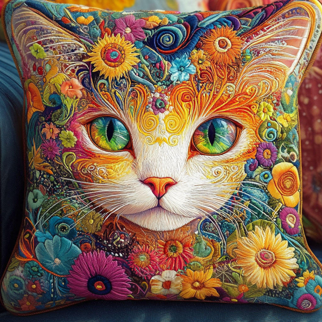 Blooming Cat Dreams Quilted Pillow Case Cute Pillow Covers Gifts For Cat Owners