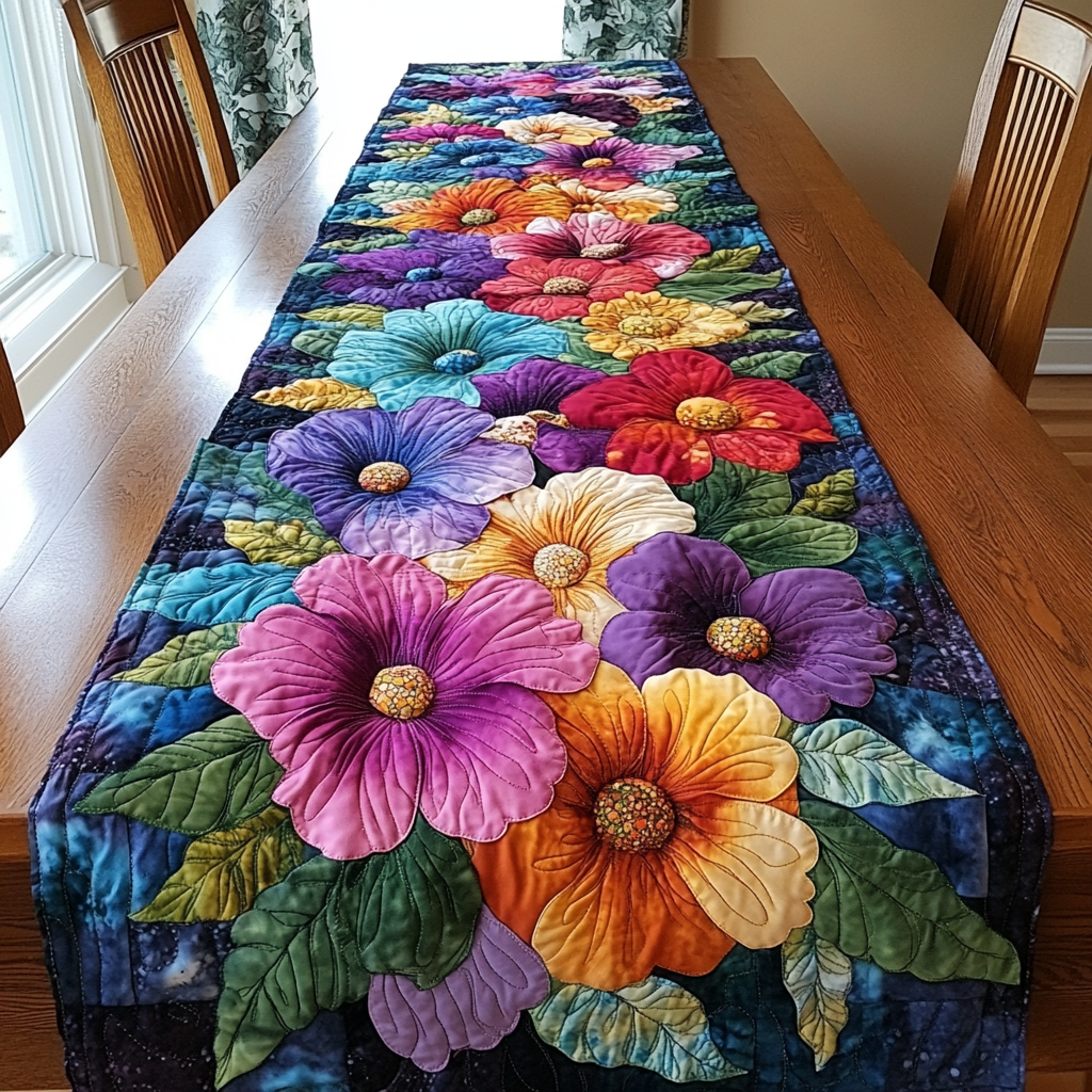 Blooming Colors Quilted Table Runner Festive Table Runners Presents For Flower Lovers