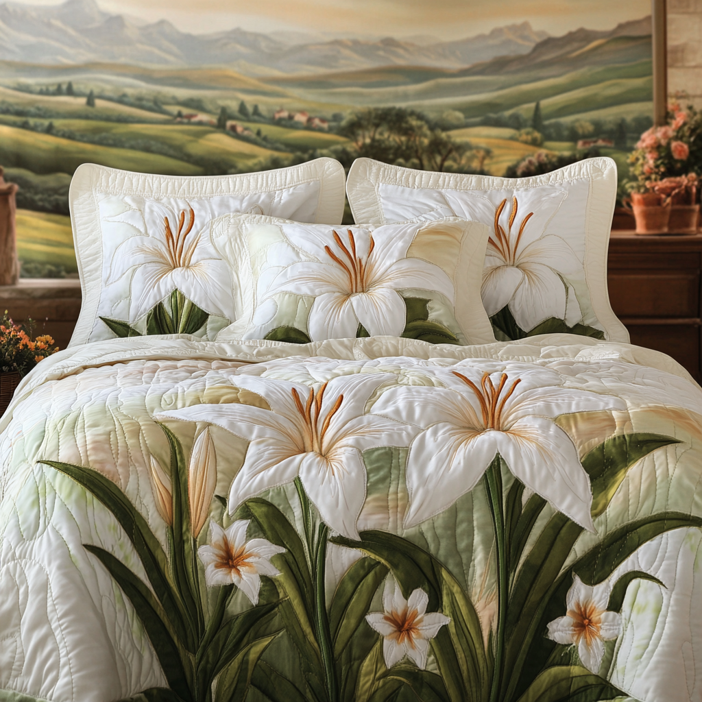 Blooming Delight Quilted Bedding Set Exclusive Bedding Gift Set for Luxury Sleep
