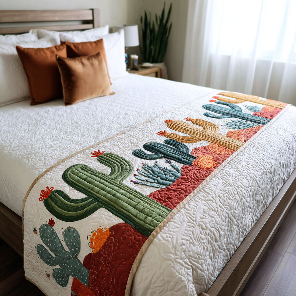 Blooming Desert Trail Quilted Bed Runner Bed Decor Cactus Themed Birthday Presents