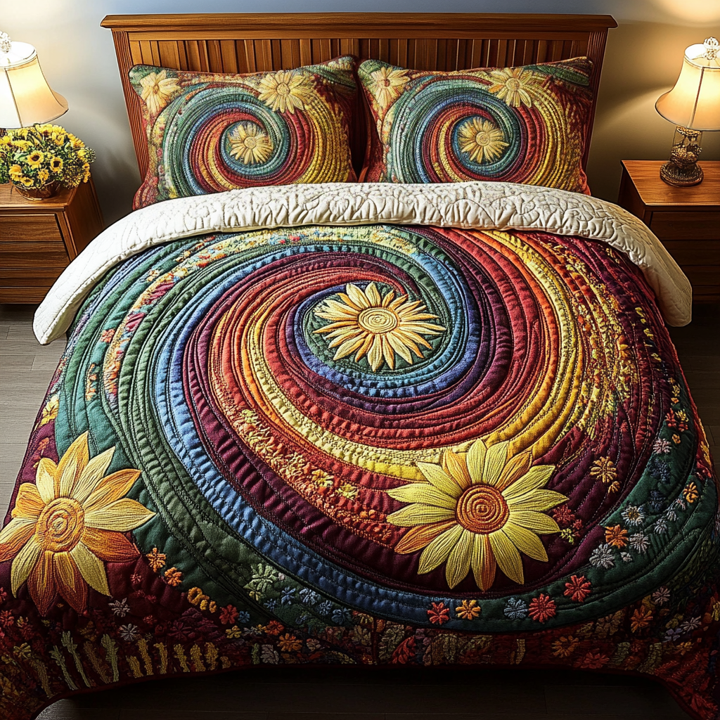 Blooming Dreams Quilted Bedding Set Bed Decor Ideas Sunflower Theme Gifts Merchandise