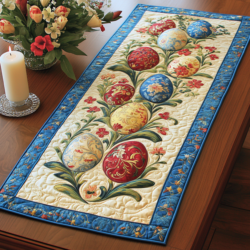 Blooming Eggs Quilted Table Runner Elegant Easter Table Decor Family Gift Ideas