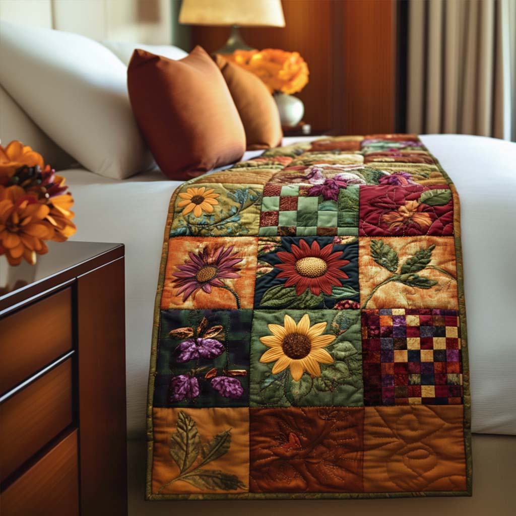 Blooming Fall Lane Quilted Bed Runner Autumn Bedroom Decor Unique Gifts For Family
