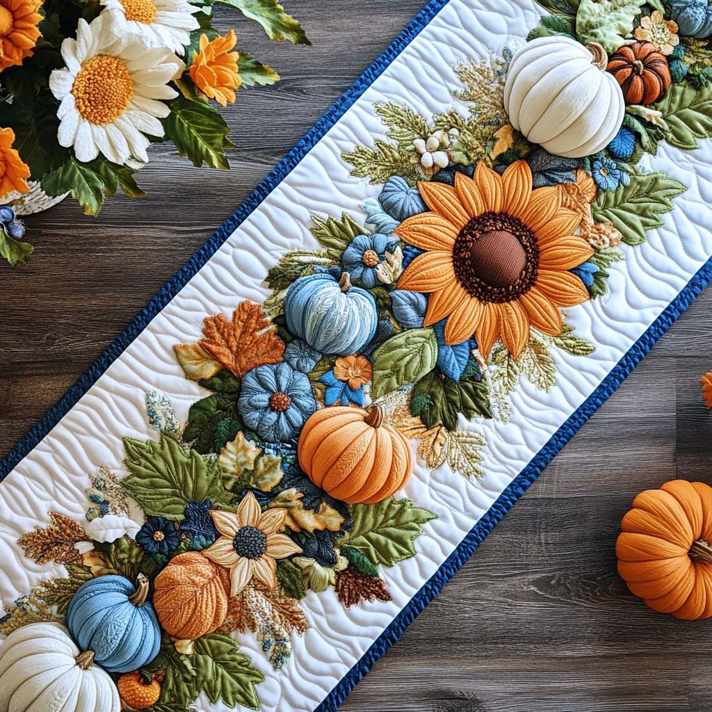 Blooming Fall Lane Quilted Table Runner Fall Table Throw Gift For Coworker