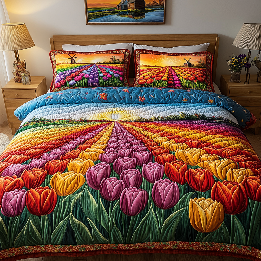 Blooming Fields Quilted Bedding Set Cozy Bedroom Decor Tulip Christmas Gifts