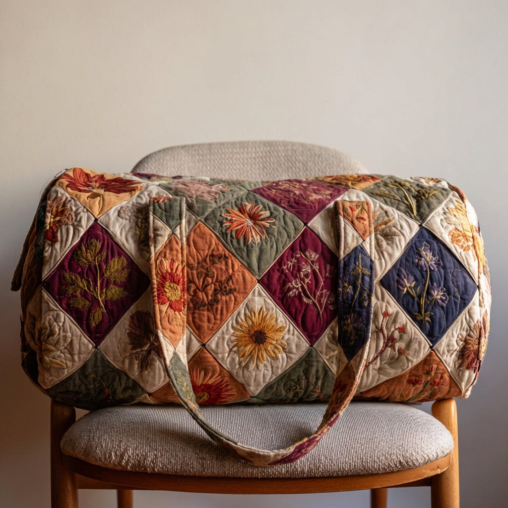 Blooming Fields Quilted Duffle Bag Floral Nature Travel Bag Best Gift For Garden Lovers Camping Trips