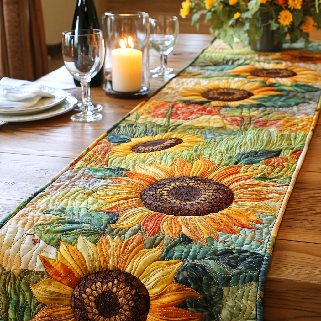 Blooming Fields Quilted Table Runner Dining Table Decor Gifts For The Flower Lover