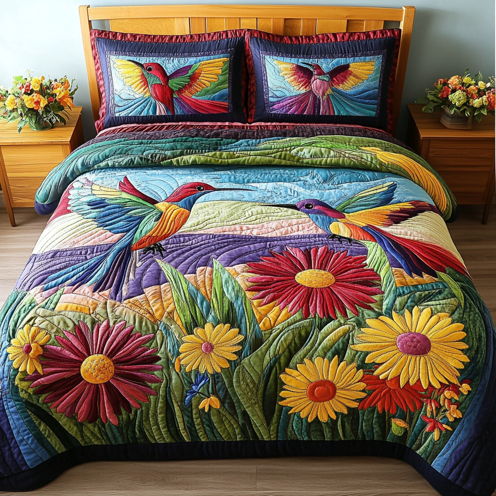 Blooming Flight Quilted Bedding Set King Size Bed Set Cool Gifts For Dad