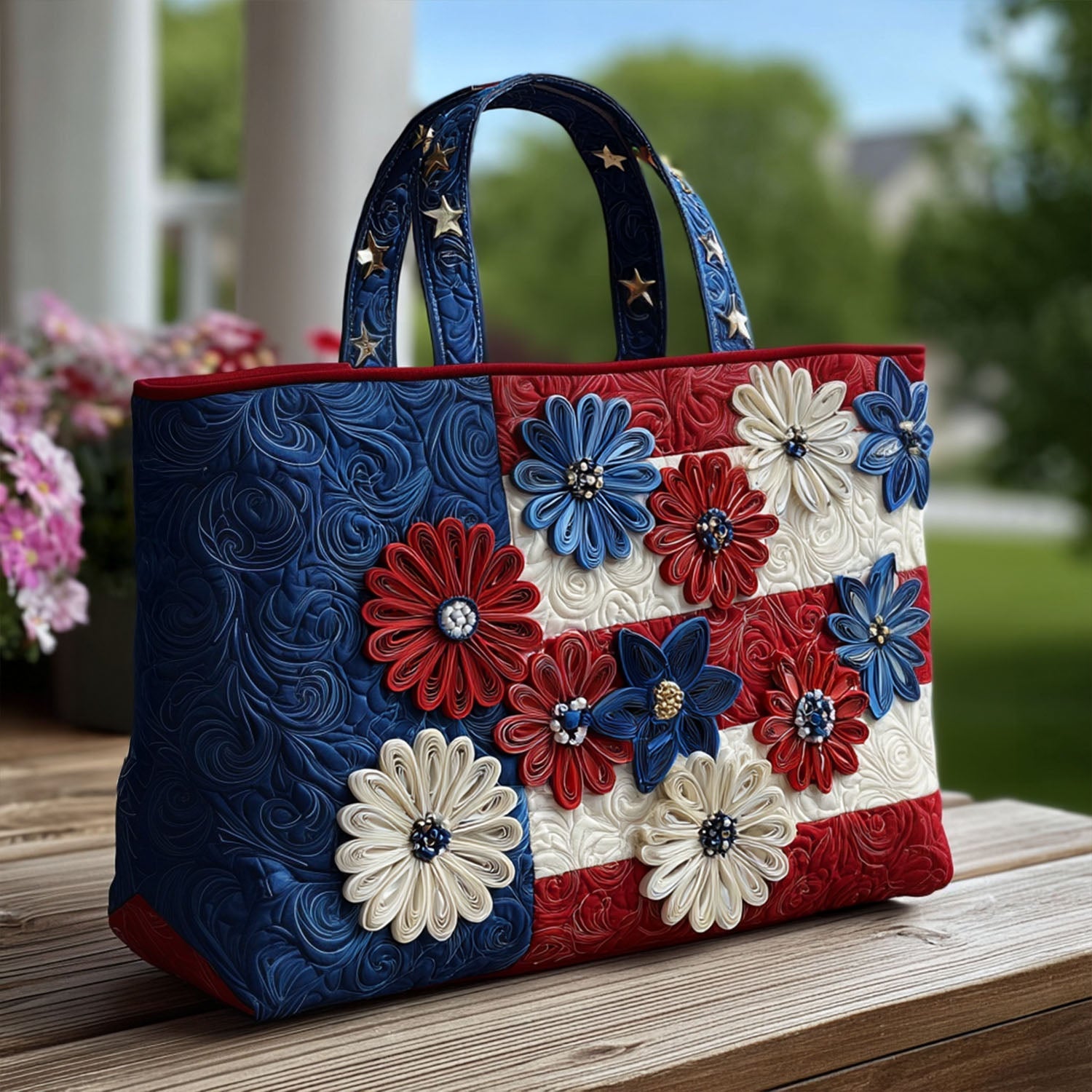 Blooming Freedom Quilted Tote Bag Flower Daisy Themed Gifts