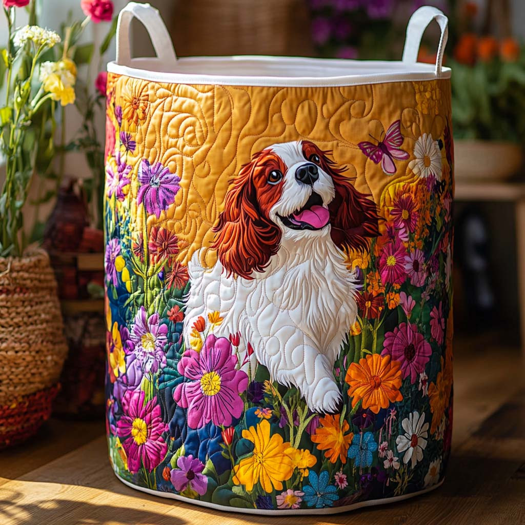 Blooming Garden Pup Quilted Laundry Basket Lovely Quilted Laundry Basket Gift for Mom or Grandma