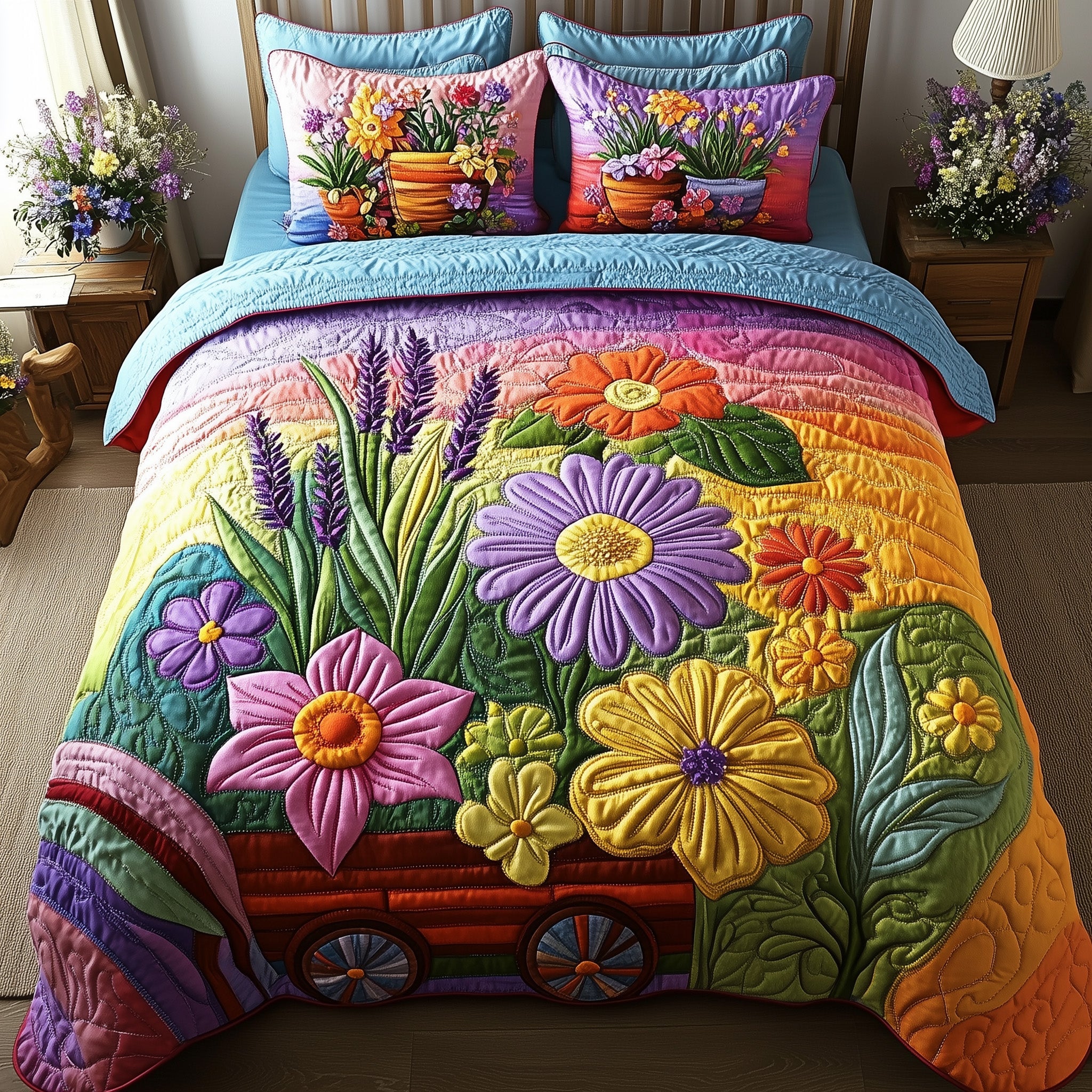 Blooming Garden Quilted Bedding Set Duvet Cover Bed Sheet Best Gifts For Gardeners