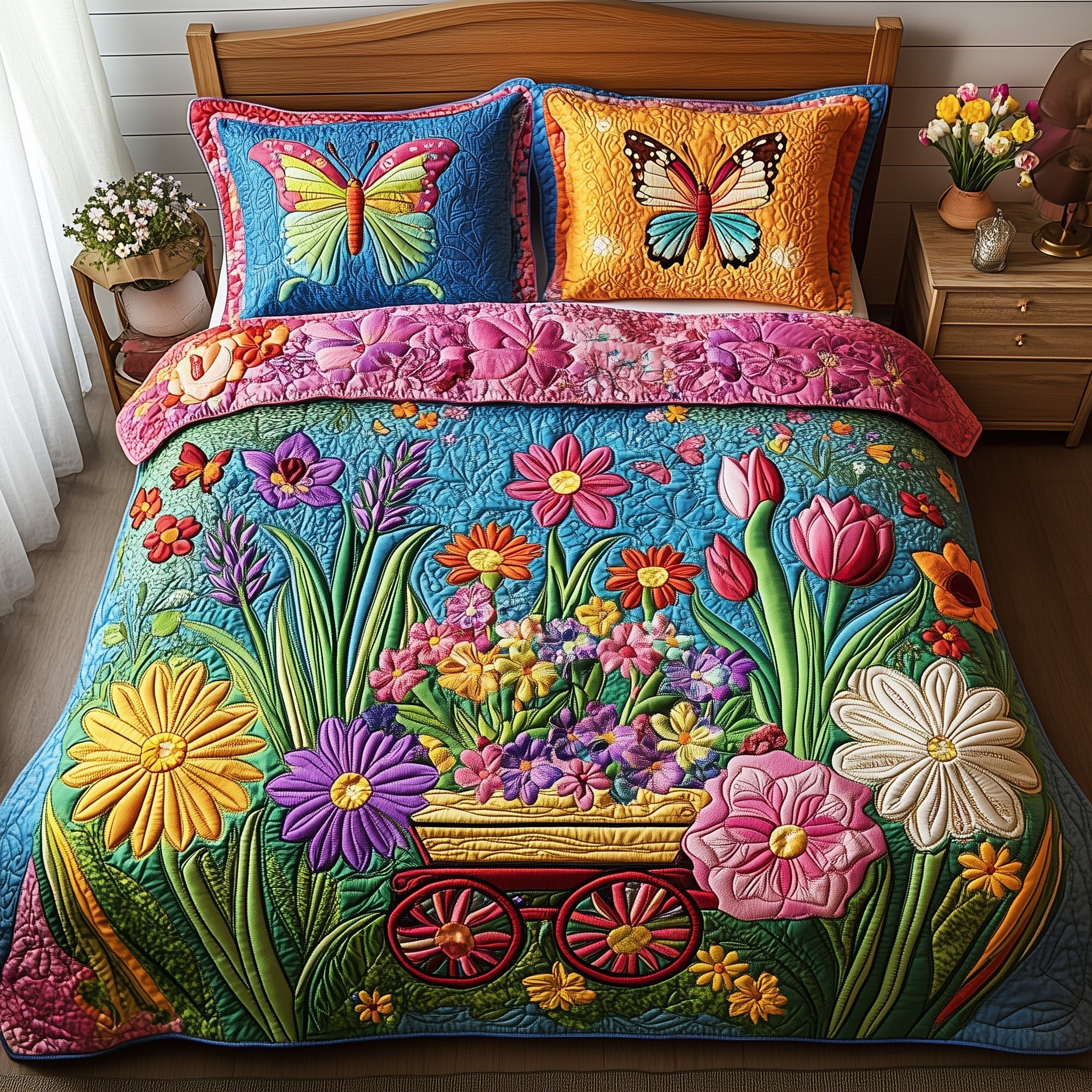 Blooming Garden Quilted Bedding Set Duvet Cover Bed Sheet Gardening Gifts For Her