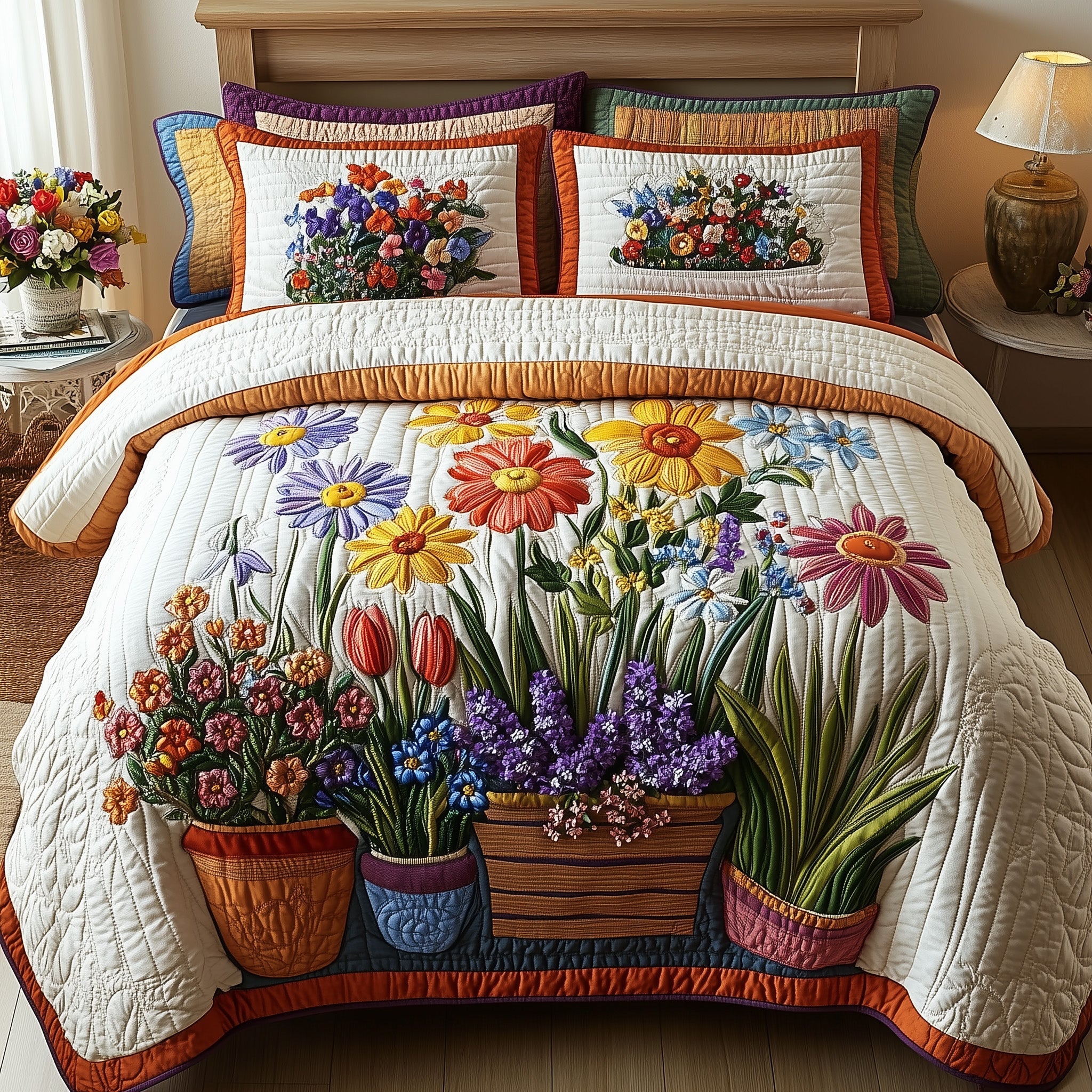 Blooming Garden Quilted Bedding Set Duvet Cover Bed Sheet Gardening Gifts For Mom