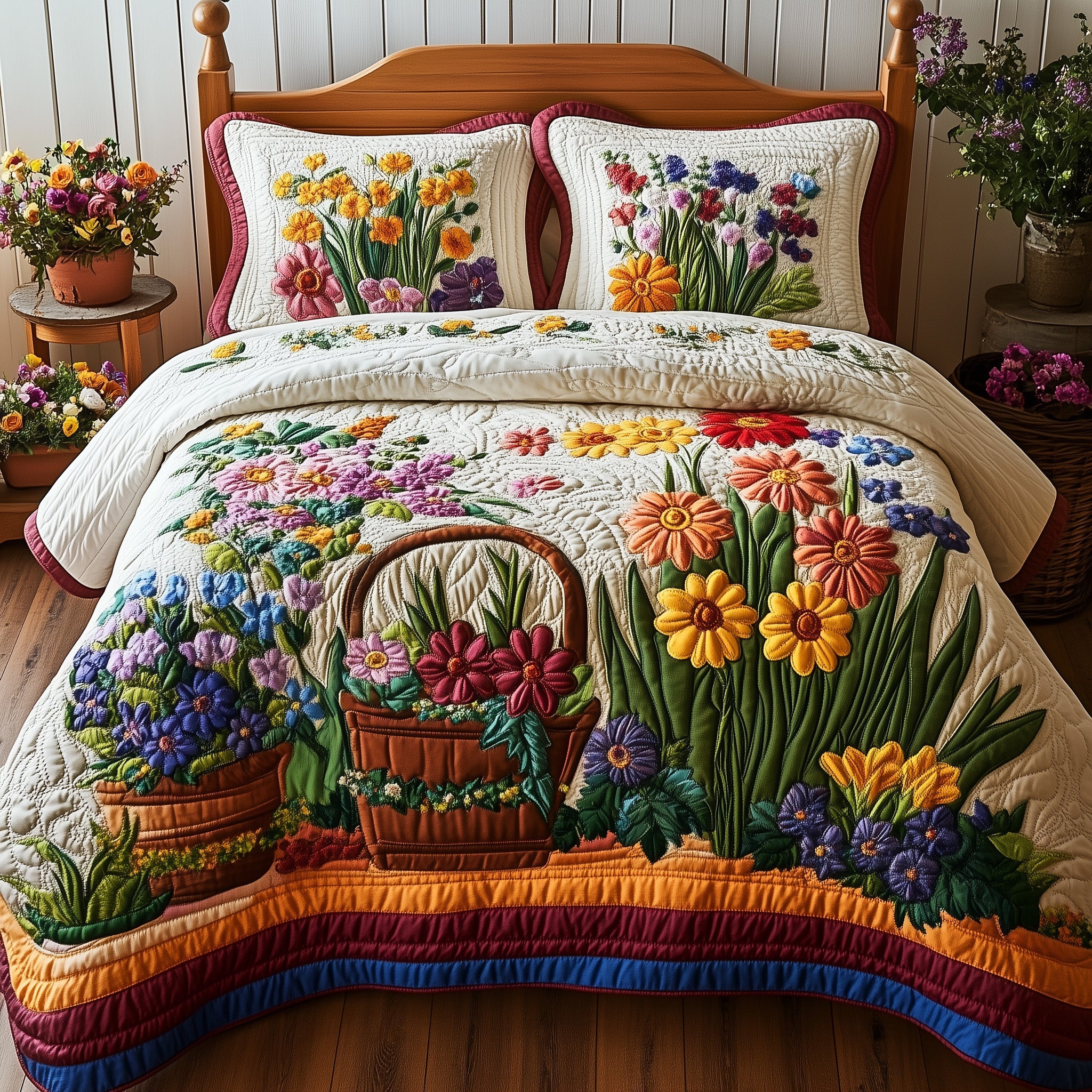 Blooming Garden Quilted Bedding Set Duvet Cover Bed Sheet Gardening Gifts For Women