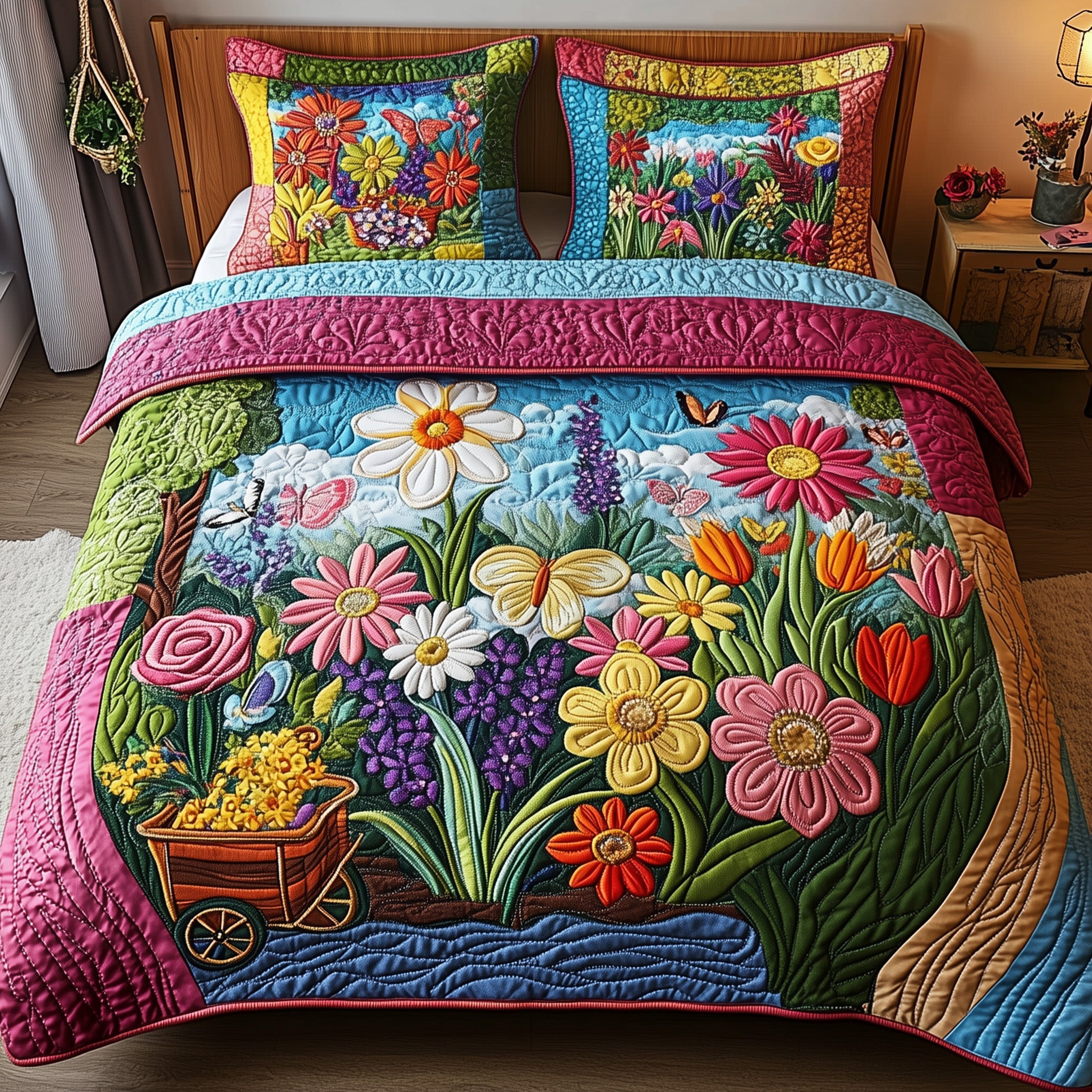 Blooming Garden Quilted Bedding Set Duvet Cover Bed Sheet Gift For Gardening Lovers