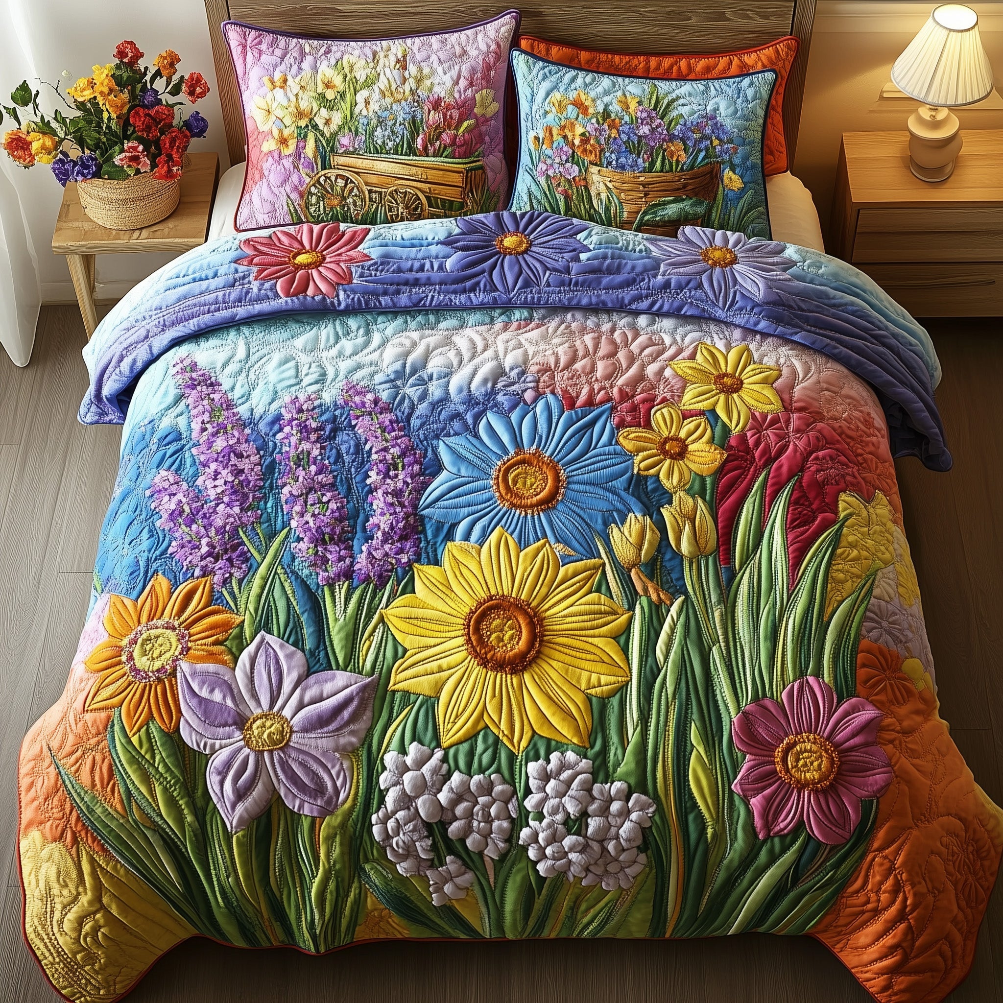 Blooming Garden Quilted Bedding Set Duvet Cover Bed Sheet Gifts For Plant Lovers