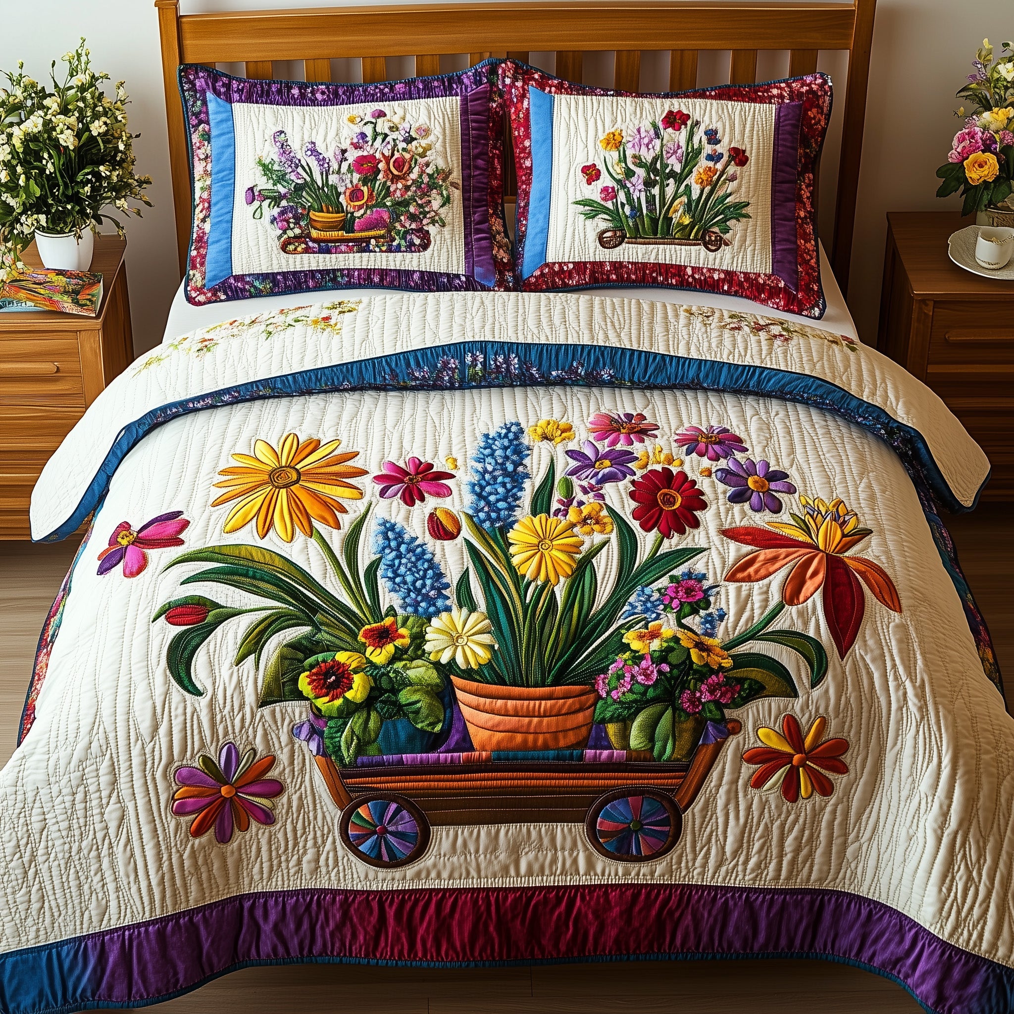 Blooming Garden Quilted Bedding Set Duvet Cover Bed Sheet Unusual Gardening Gifts