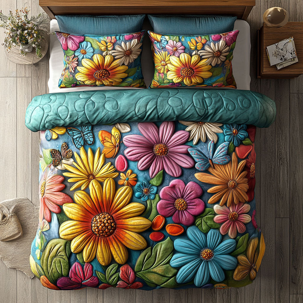 Blooming Garden Quilted Bedding Set Duvet Cover Bedspread  Bedroom Decorative For Couples