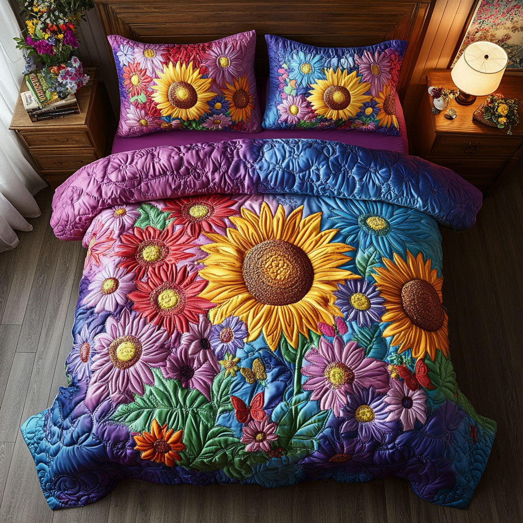 Blooming Garden Quilted Bedding Set Duvet Cover Bedspread Gifts For Family