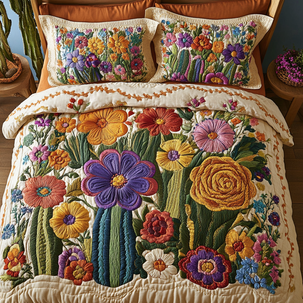 Blooming Garden Quilted Bedding Set Floral Bedding King Size Quilt