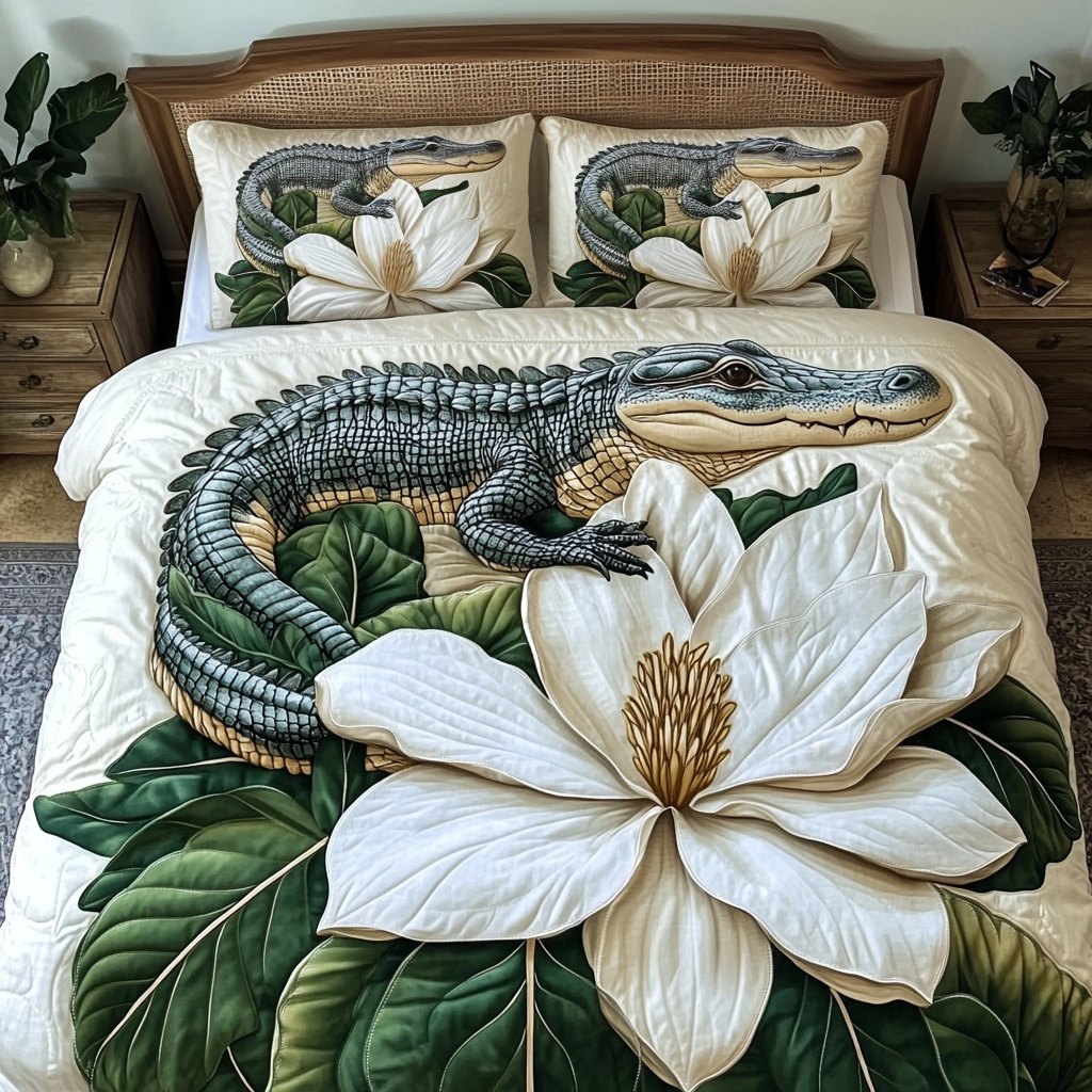Blooming Gator Quilted Bedding Set Bedroom Decor Ideas Unique Alligator Gifts