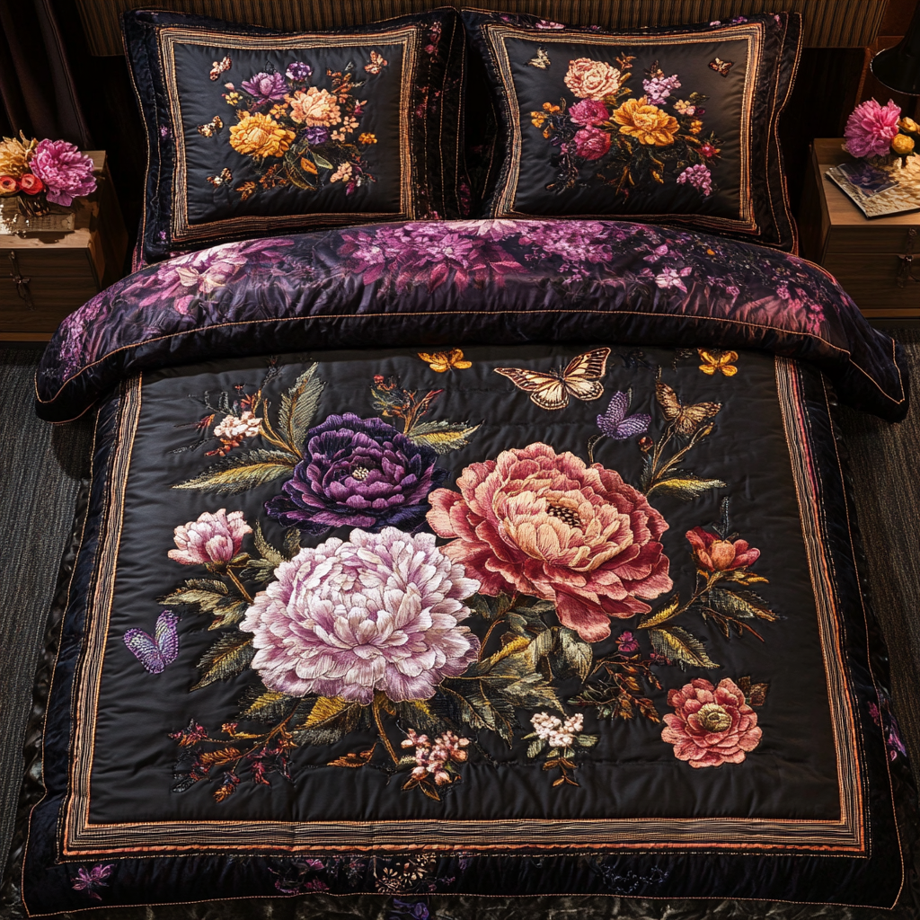 Blooming Grace Quilted Bedding Set Cute Bedroom Decor Presents For Flower Lovers