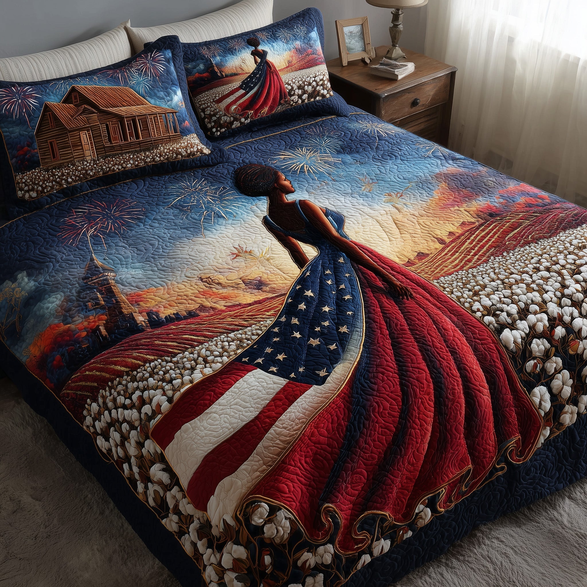 Blooming Grace Quilted Bedding Set Duvet Cover Bedspread African American Gifts For Women