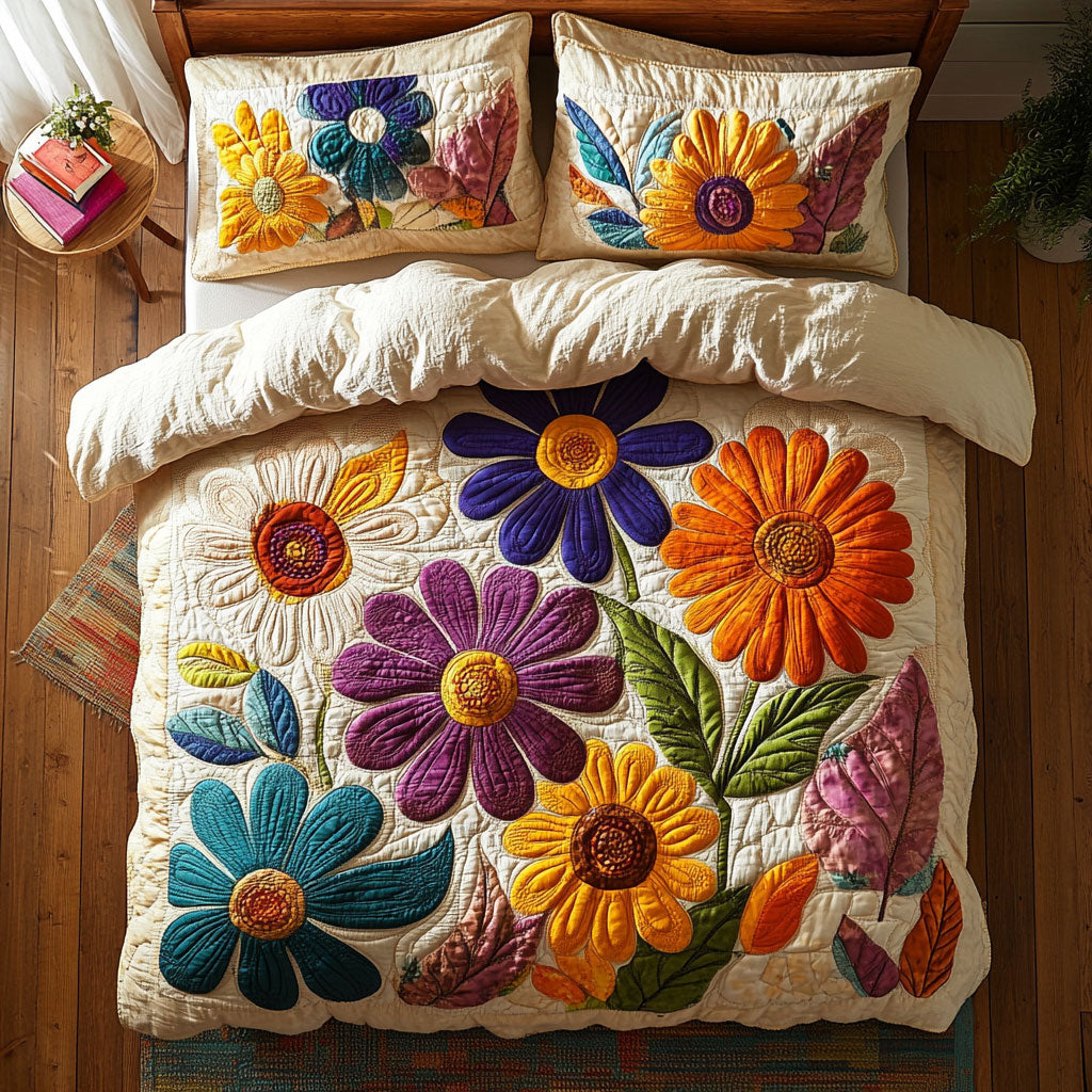 Blooming Grace Quilted Bedding Set Duvet Cover Bedspread Xmas Gifts For Couples