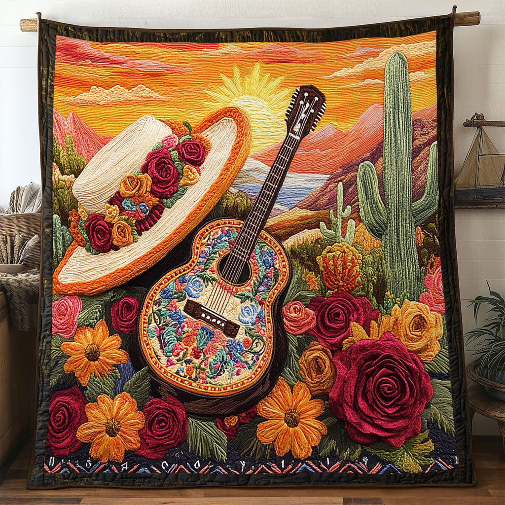 Blooming Guitar Quilt Blanket Best Throw Blanket Christmas Presents For Guitarists
