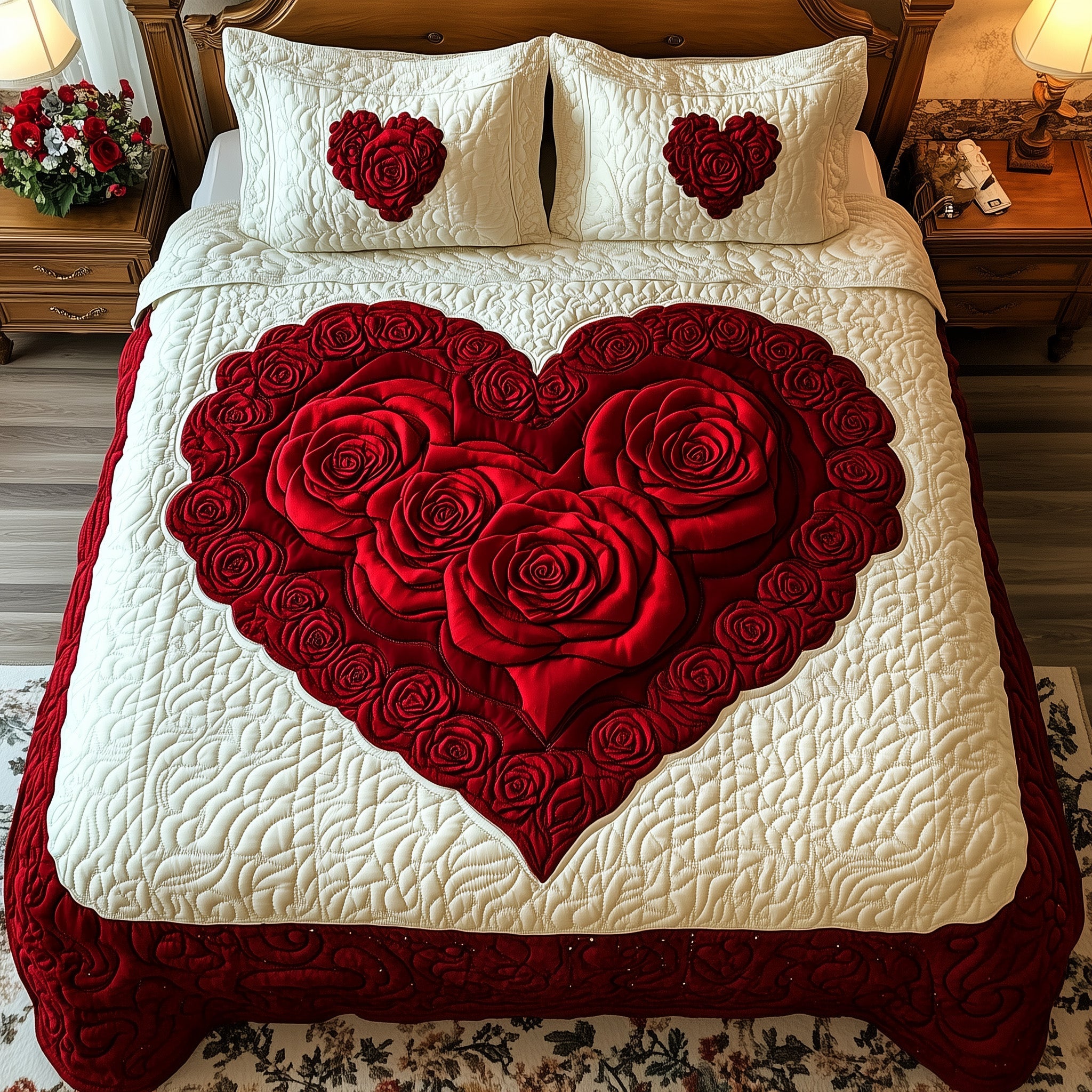 Blooming Heart Quilted Bedding Set Duvet Cover Merchandise Christmas Present Ideas For Mother In Law
