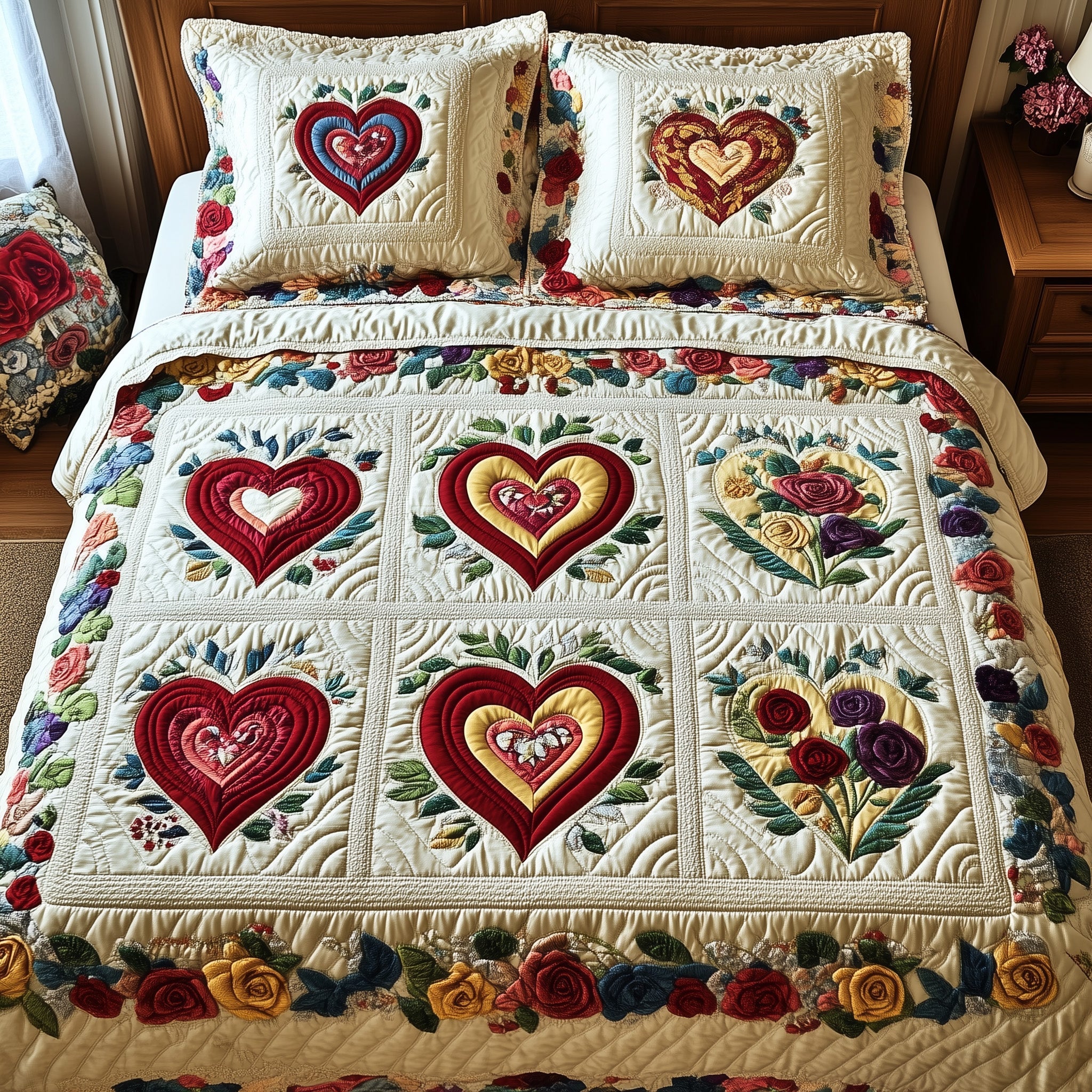 Blooming Heart Quilted Bedding Set Duvet Cover Merchandise Christmas Presents For Brother And Sister In Law