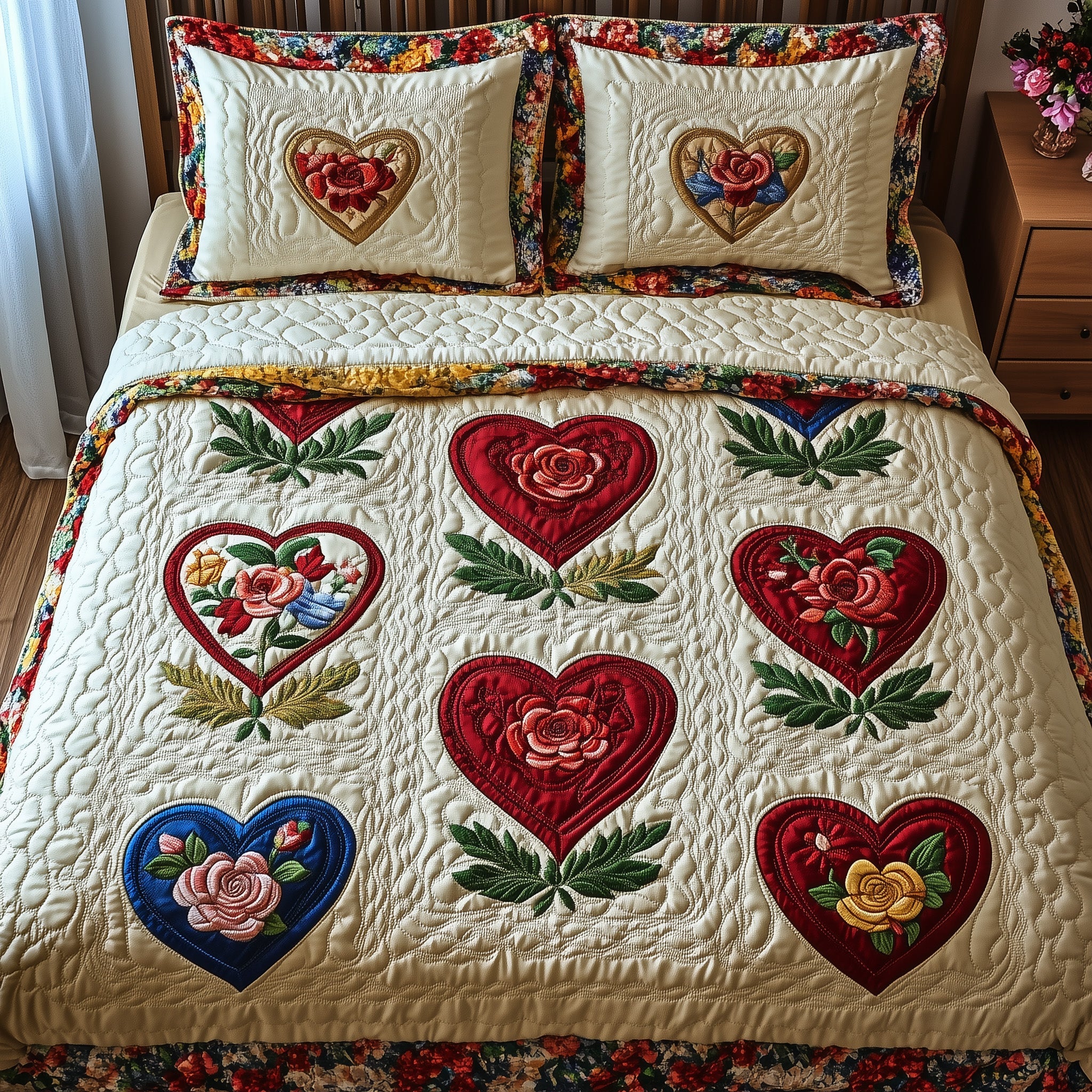 Blooming Heart Quilted Bedding Set Duvet Cover Merchandise Ideas For Christmas Gifts For Sister In Law