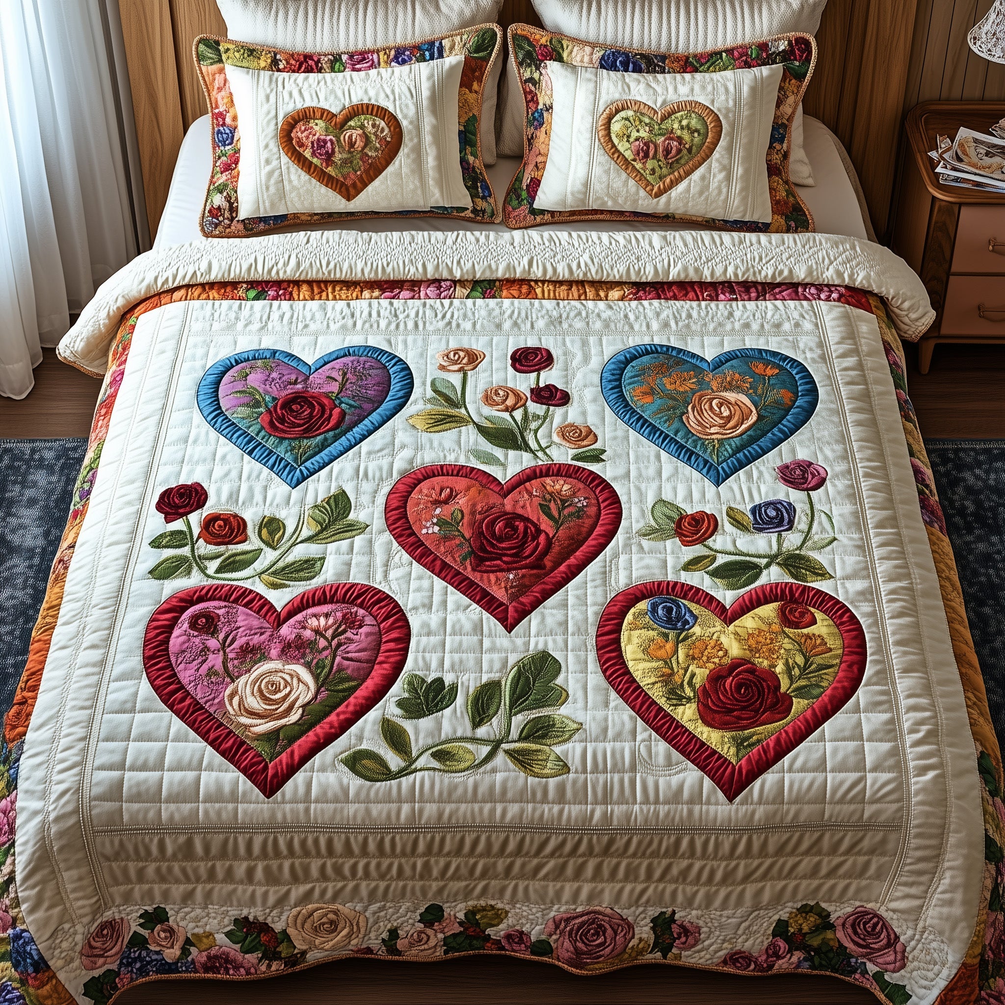 Blooming Heart Quilted Bedding Set Duvet Cover Merchandise Mother In Law Xmas Gift Ideas
