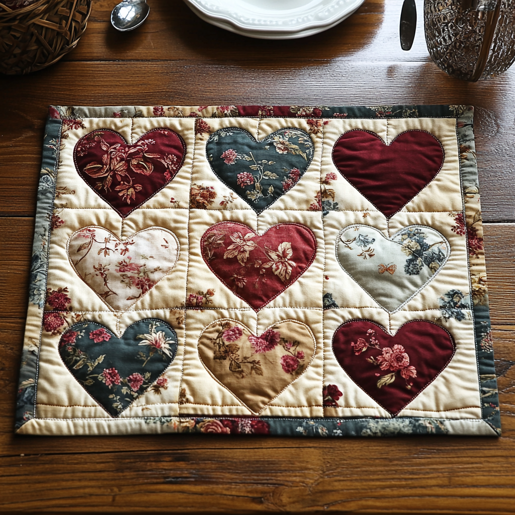 Blooming Hearts Quilted Place Mat House Decor Items Things To Get Boyfriend For Christmas