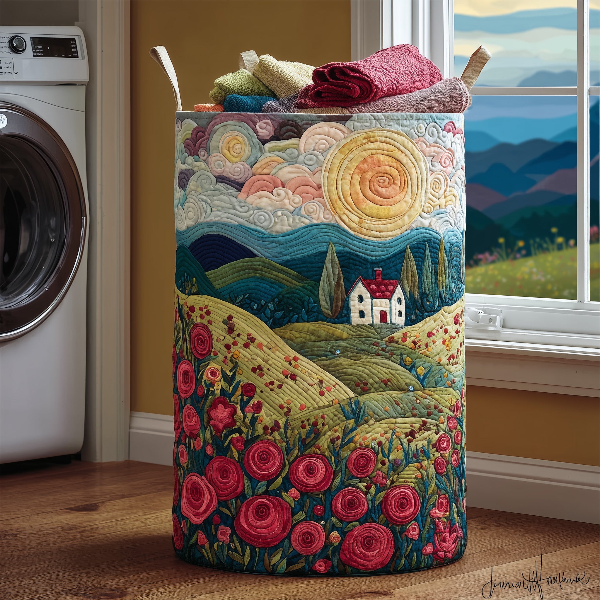 Blooming Hill Quilted Laundry Basket Foldable Basket Storage Gifts For Mom